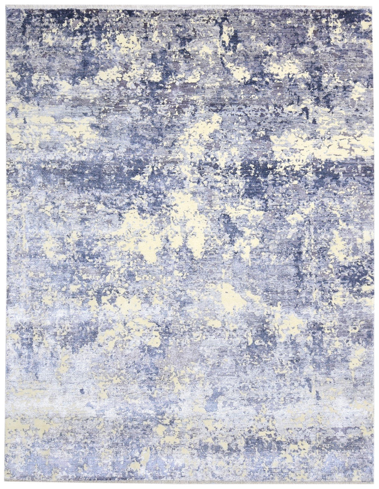 Hand Knotted Blue Silk Rug 8' X 10' Modern Indian Abstract Large Carpet 