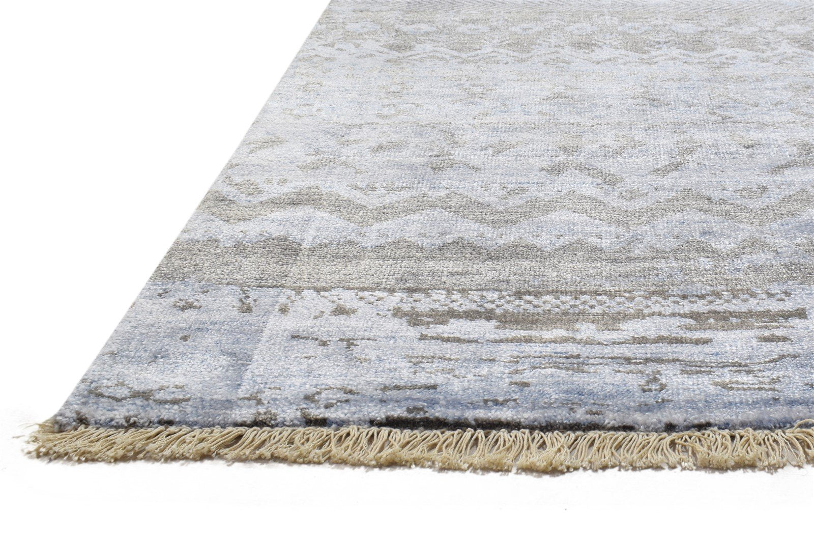 Grey Silk Rug 8' X 10' Modern Hand Knotted Scandinavian Abstract Large Carpet 