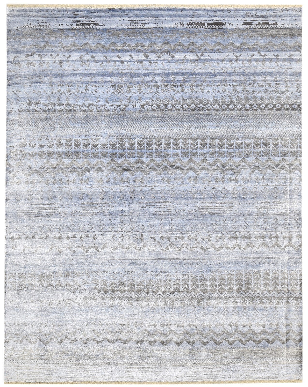 Grey Silk Rug 8' X 10' Modern Hand Knotted Scandinavian Abstract Large Carpet 