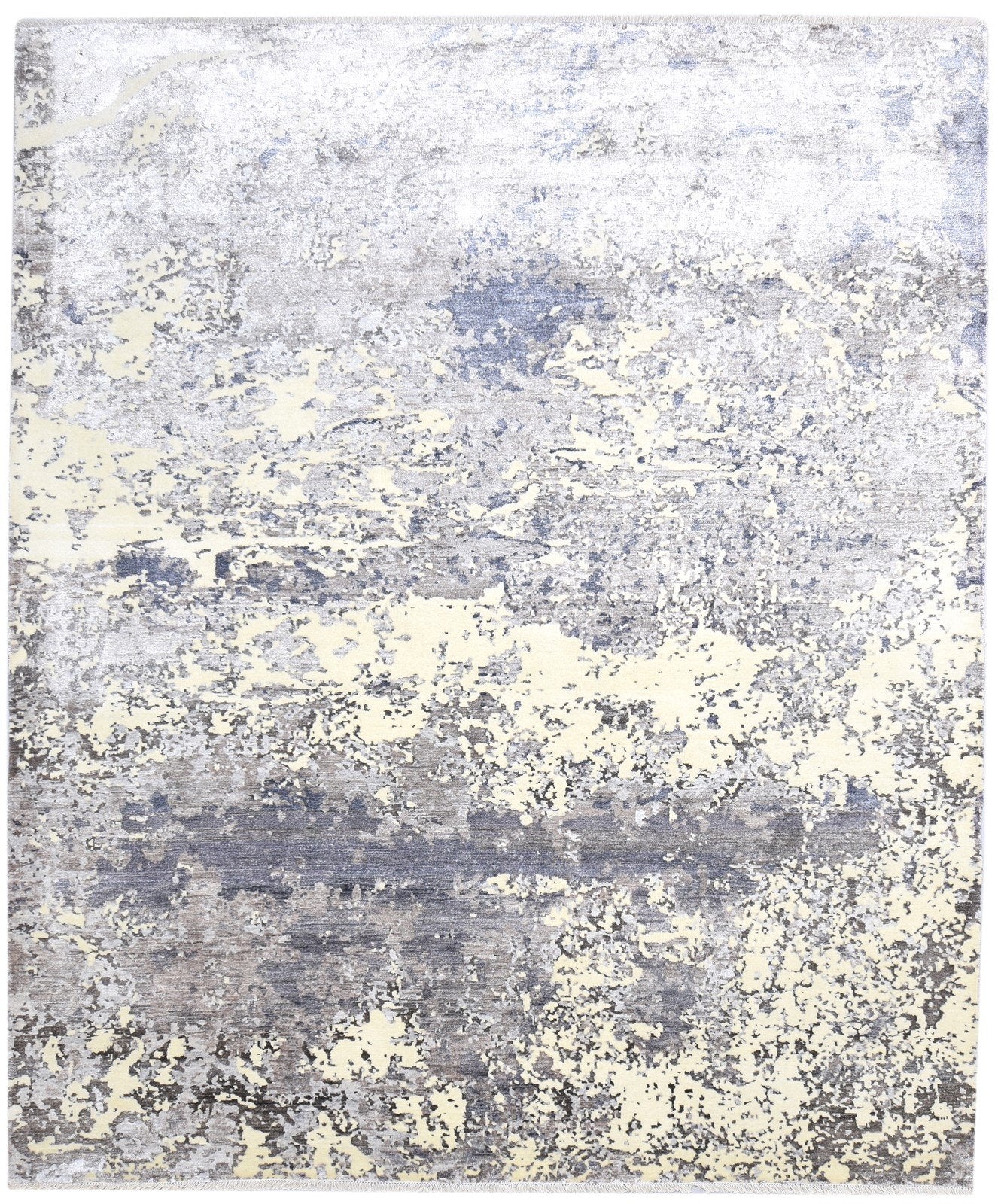 Grey Silk Rug 8' X 10' Modern Hand Knotted Indian Abstract Large Carpet 