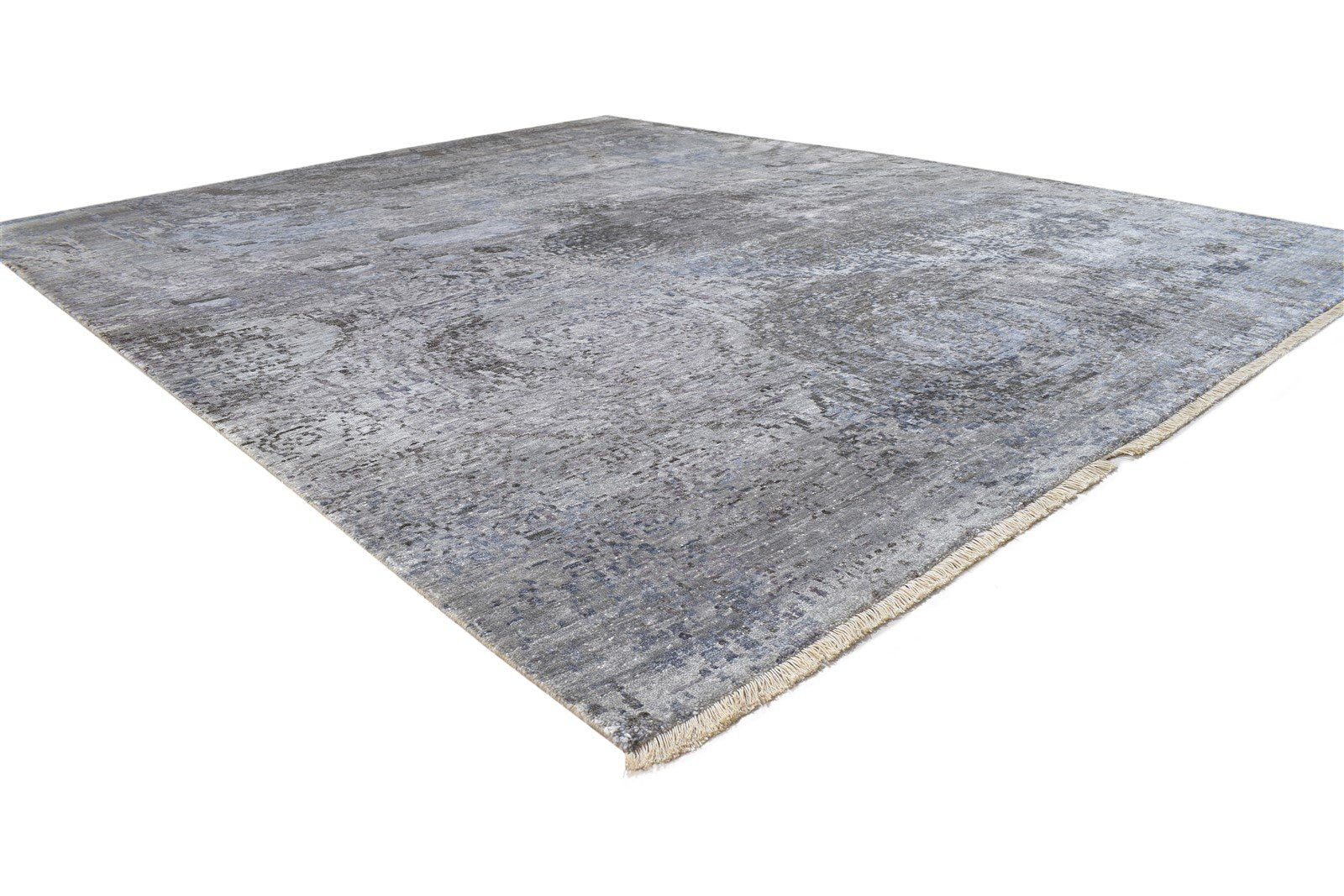 Hand Knotted Grey Silk Rug 8' X 10' Modern Indian Abstract Large Carpet 