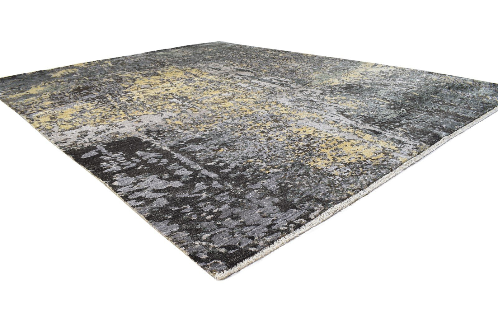 Dark Grey Silk Rug 8' X 10' Modern Hand Knotted Indian Abstract Large Carpet 