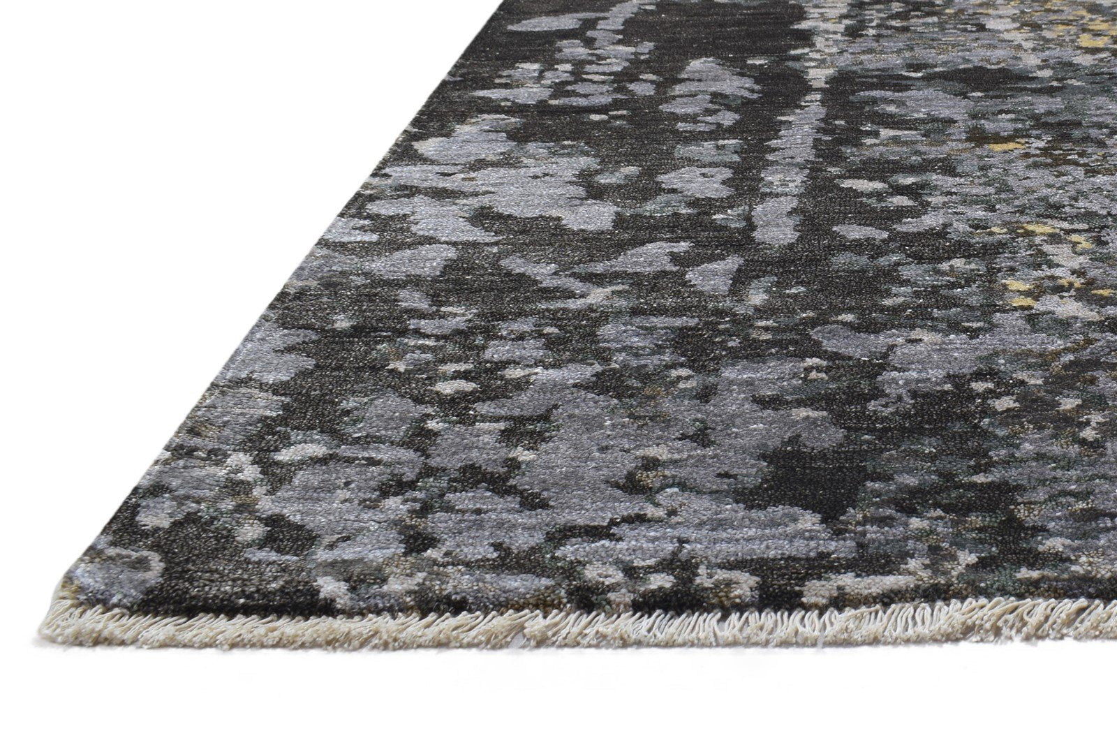 Dark Grey Silk Rug 8' X 10' Modern Hand Knotted Indian Abstract Large Carpet 