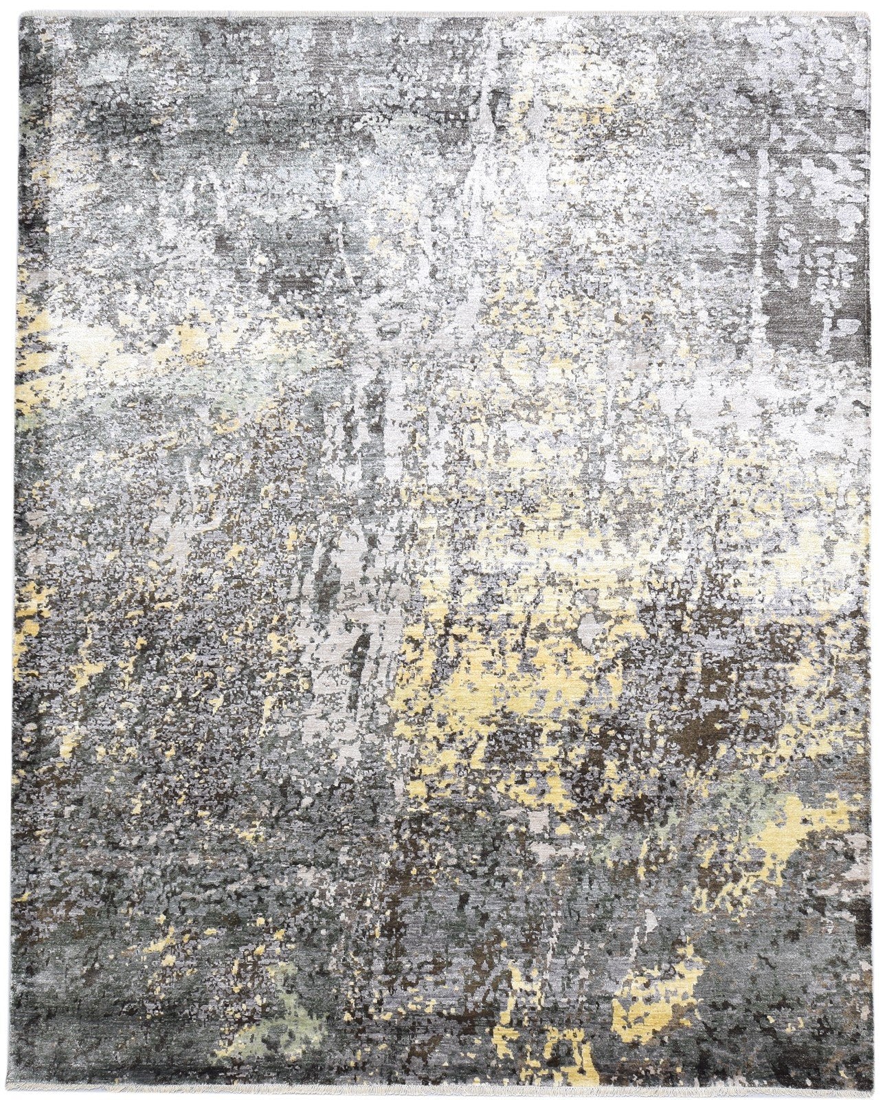 Dark Grey Silk Rug 8' X 10' Modern Hand Knotted Indian Abstract Large Carpet 