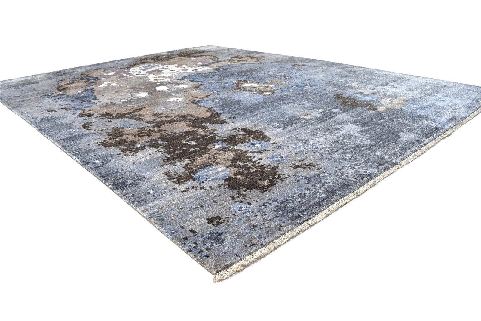 Silk Grey Rug 8' X 10' Modern Hand Knotted Indian Abstract Large Carpet 