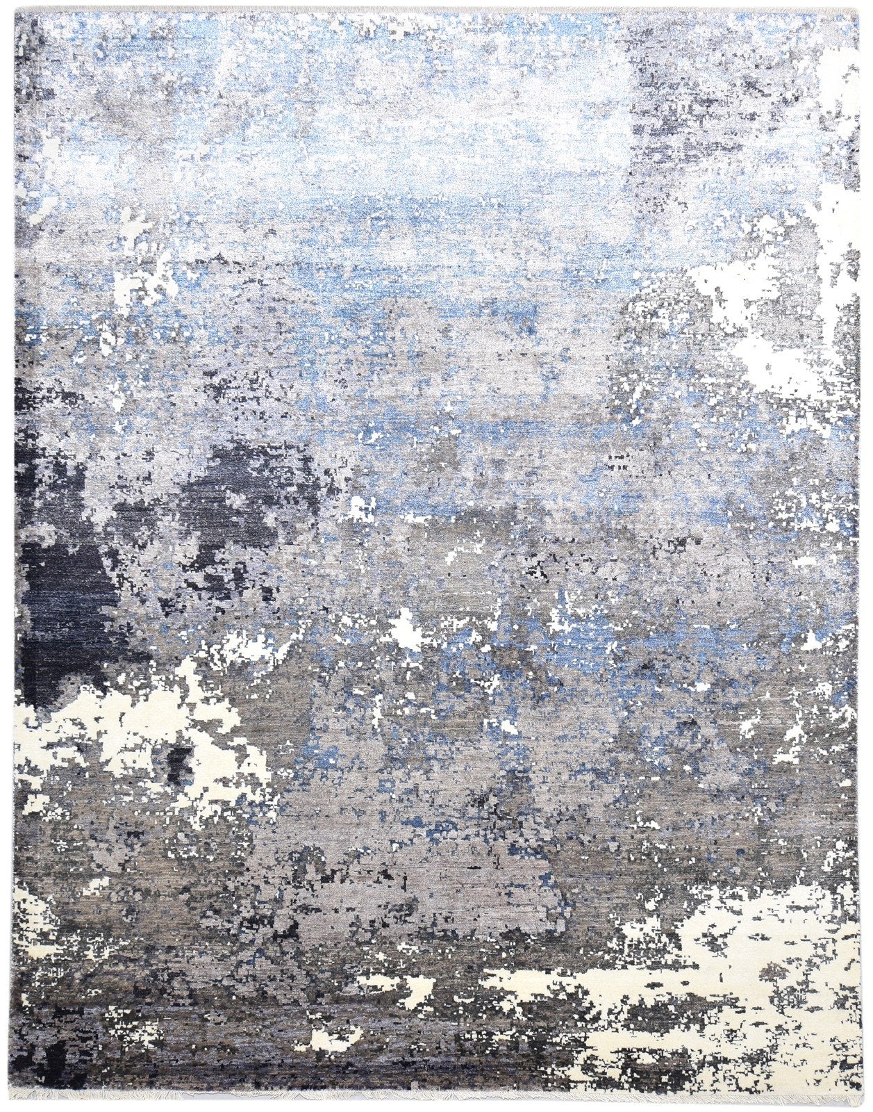 Silk Dark Grey Rug 8' X 10' Modern Hand Knotted Indian Abstract Large Carpet 