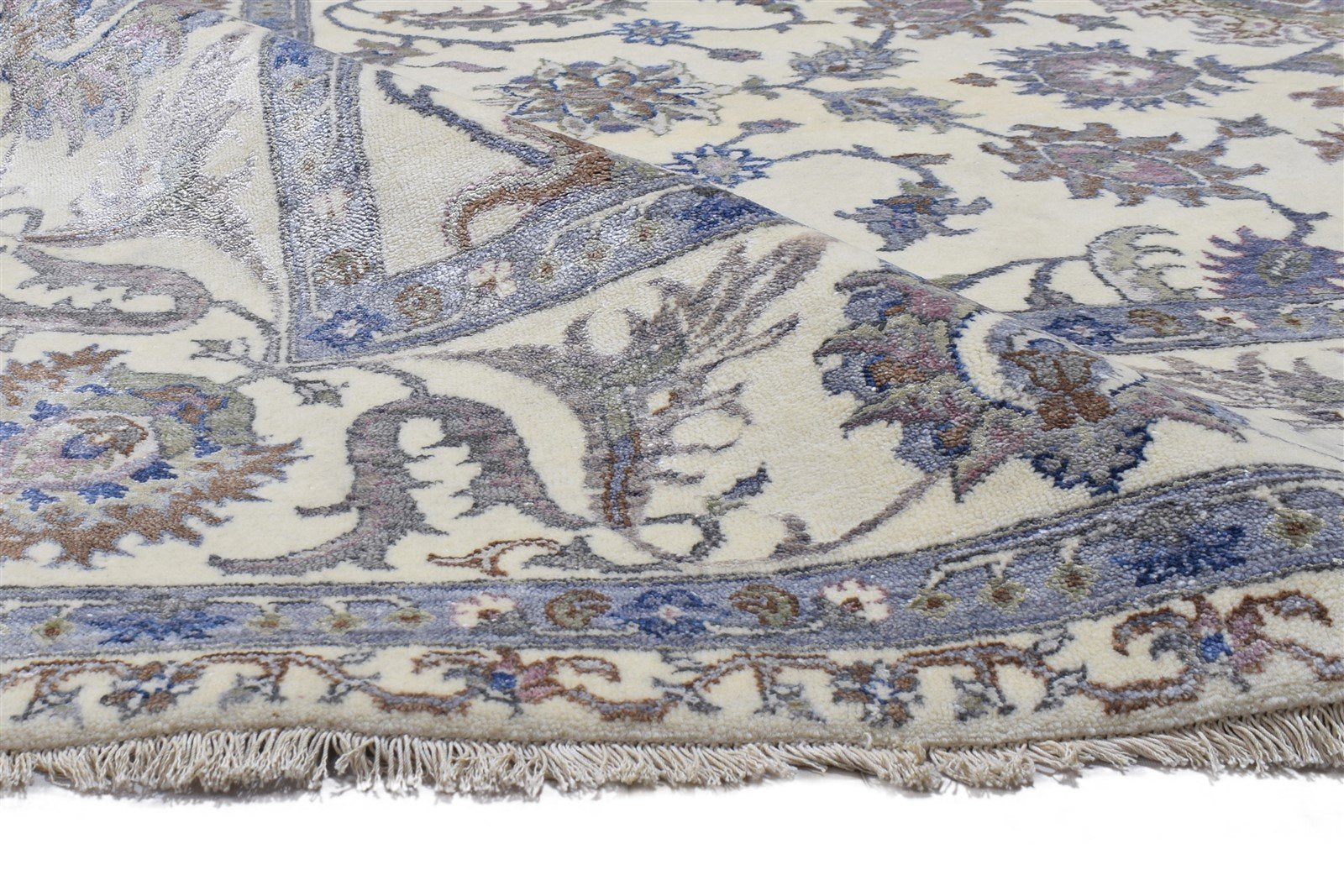 Hand Knotted Cream Wool Silk Rug 8' X 10' Persian Oushak Oriental Large Carpet 