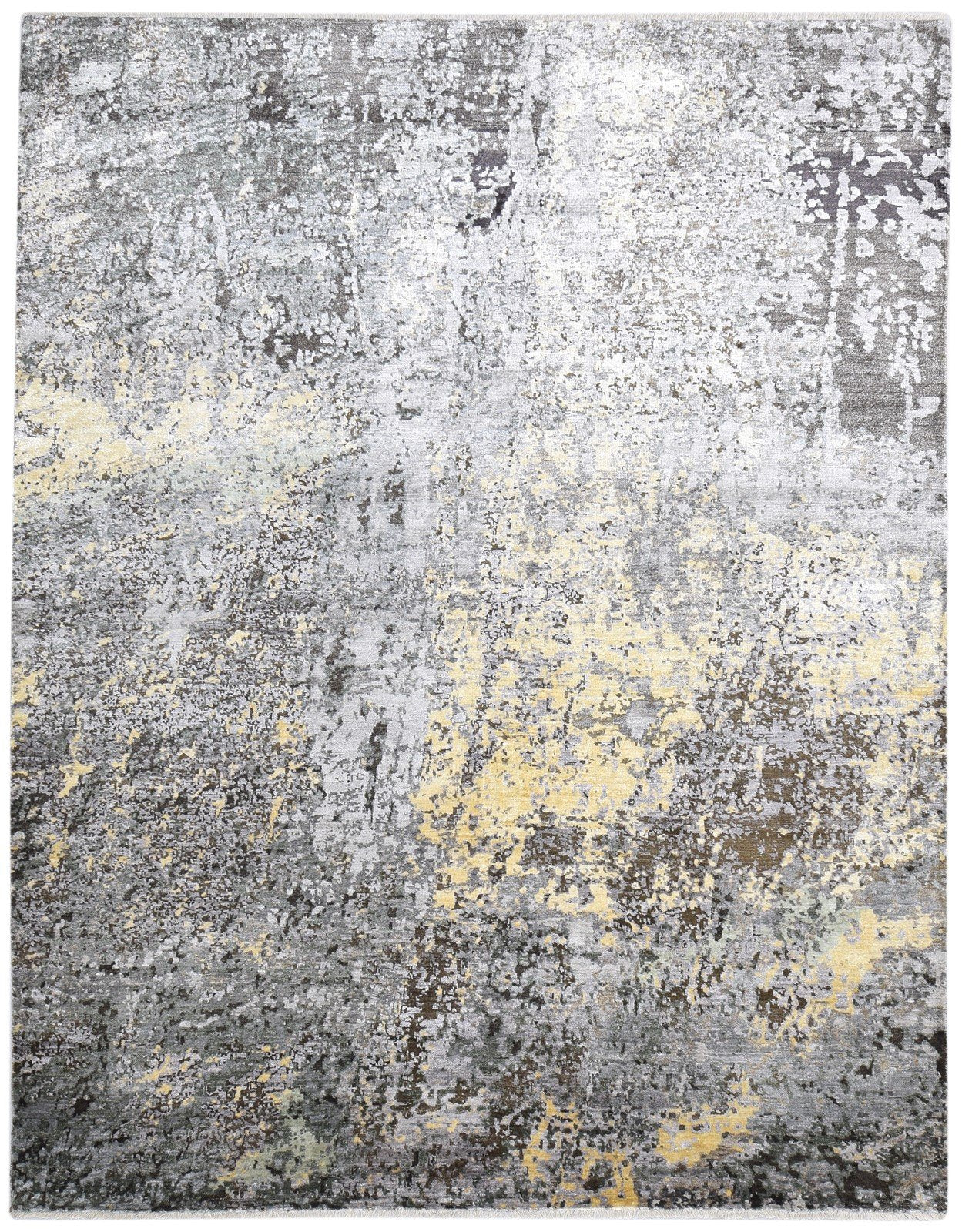 Silk Grey Rug 8' X 10' Modern Hand Knotted Indian Abstract Large Carpet 