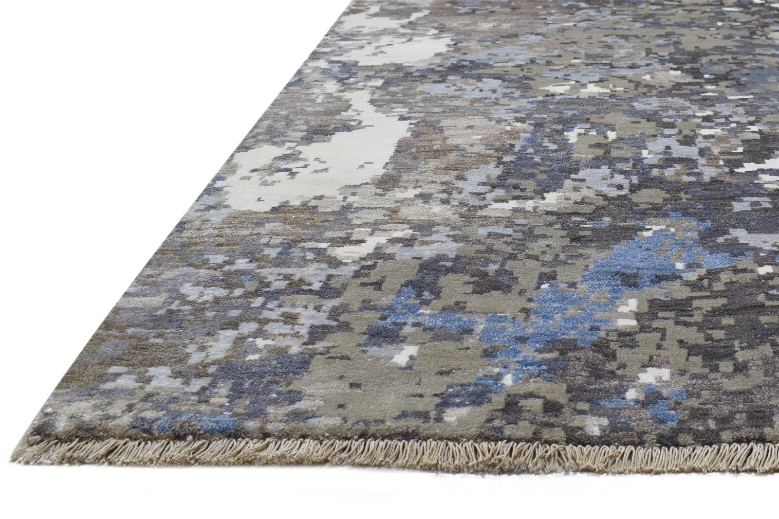 Grey Silk Rug 8' X 11' Modern Hand Knotted Indian Abstract Large Carpet 