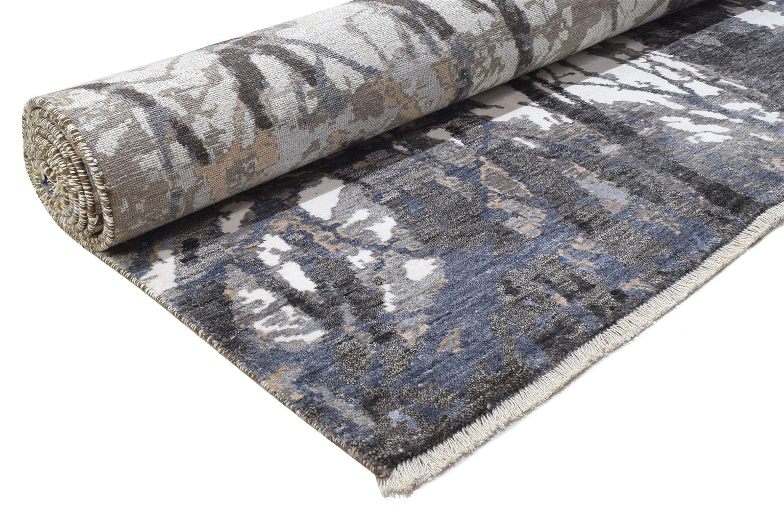 9' X 12' Rug Silk Grey Modern Hand Knotted Indian Abstract Large Carpet 