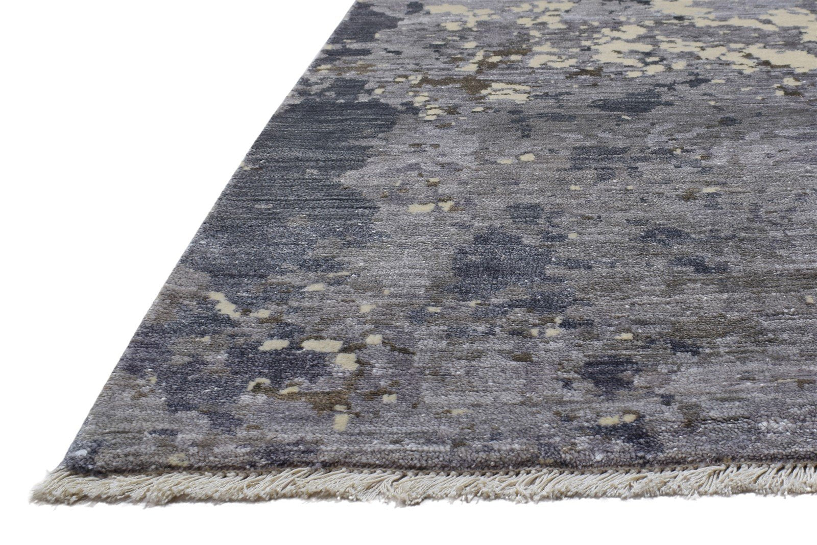 Hand Knotted Grey Silk Rug 9' X 12' Modern Indian Abstract Large Carpet 