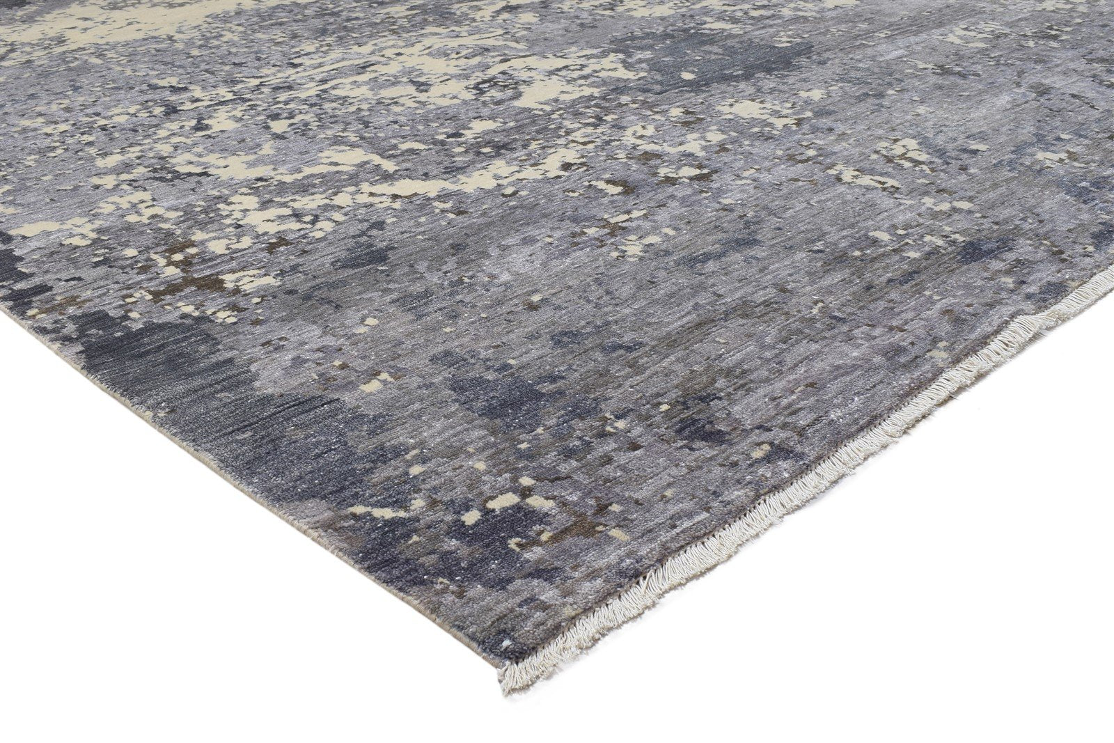 Hand Knotted Grey Silk Rug 9' X 12' Modern Indian Abstract Large Carpet 