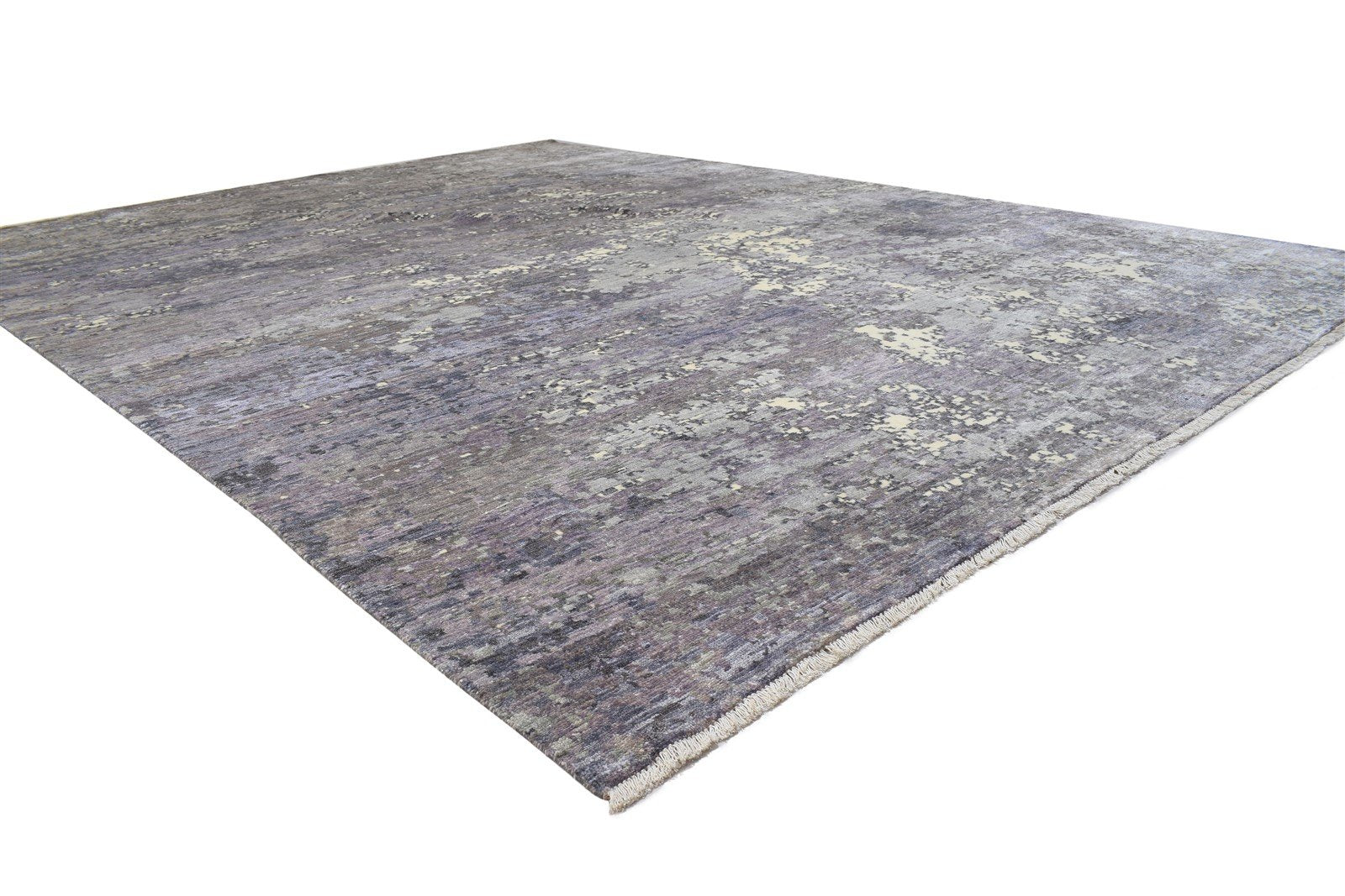 9' X 12' Rug Silk Grey Modern Hand Knotted Indian Abstract Extra Large Carpet 