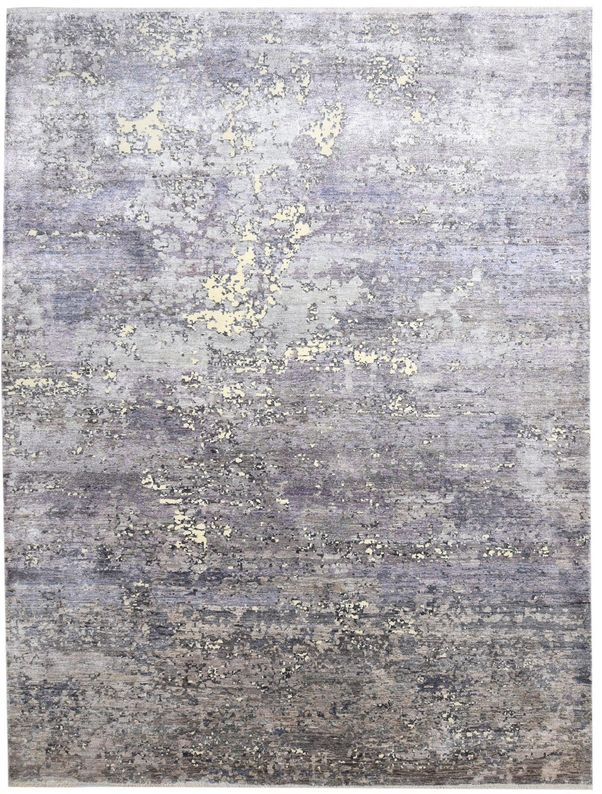 9' X 12' Rug Silk Grey Modern Hand Knotted Indian Abstract Extra Large Carpet 