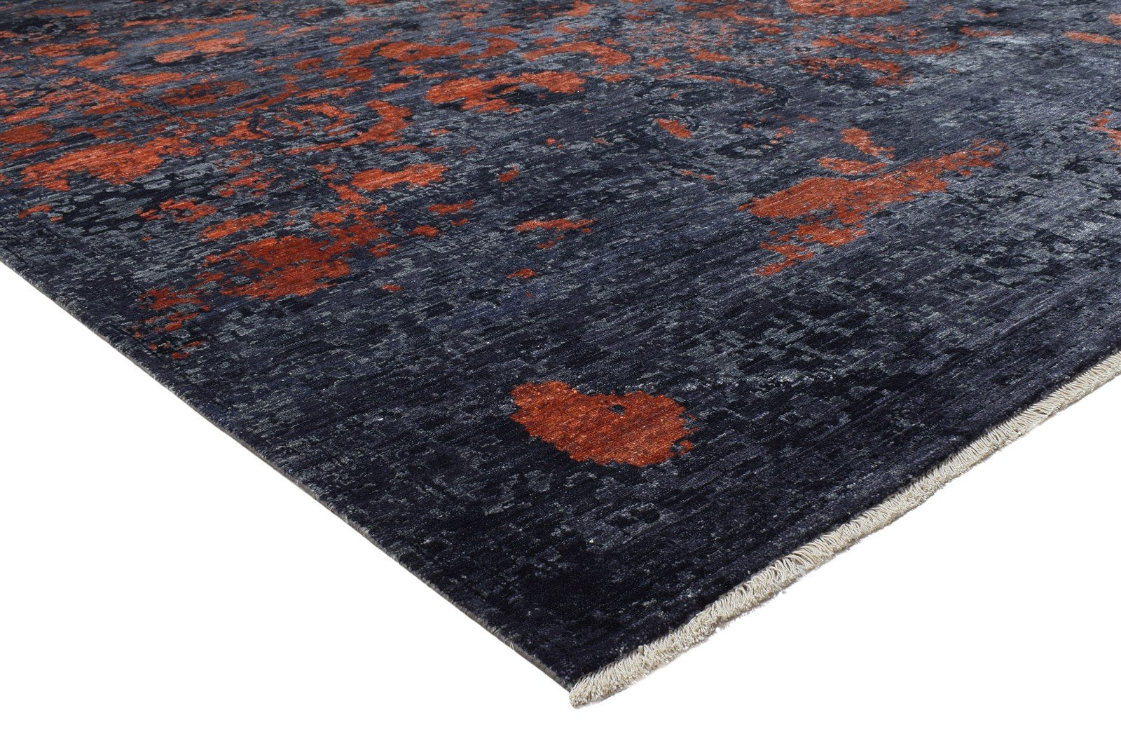 Hand Knotted Charcoal Silk Rug 9' X 12' Modern Indian Abstract Large Carpet 