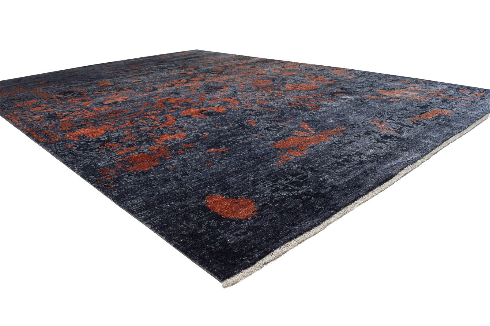 Hand Knotted Charcoal Silk Rug 9' X 12' Modern Indian Abstract Large Carpet 