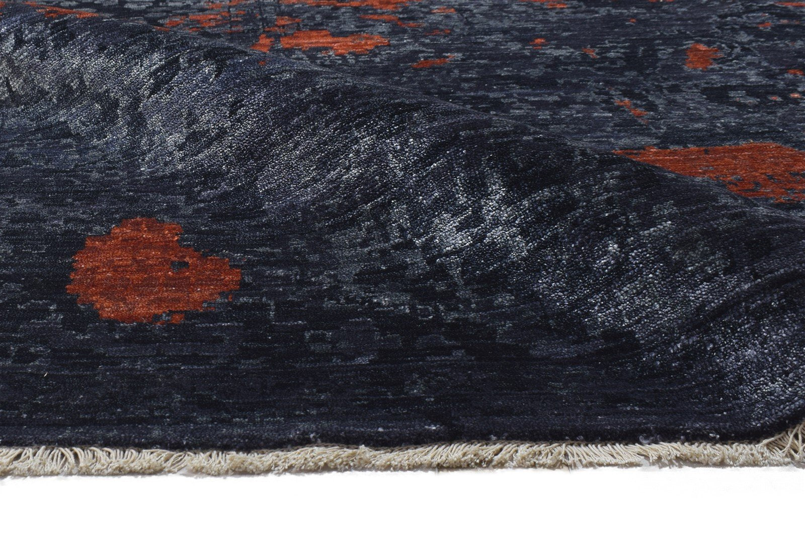 Hand Knotted Charcoal Silk Rug 9' X 12' Modern Indian Abstract Large Carpet 