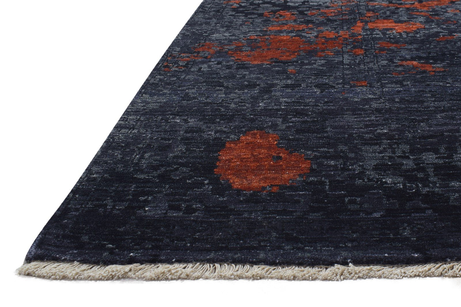 Hand Knotted Charcoal Silk Rug 9' X 12' Modern Indian Abstract Large Carpet 