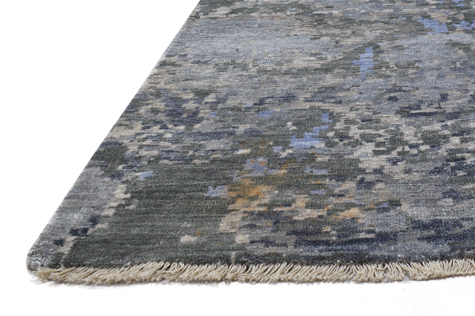 Silk Dark Grey Rug 9' X 12' Modern Hand Knotted Indian Abstract Large Carpet 