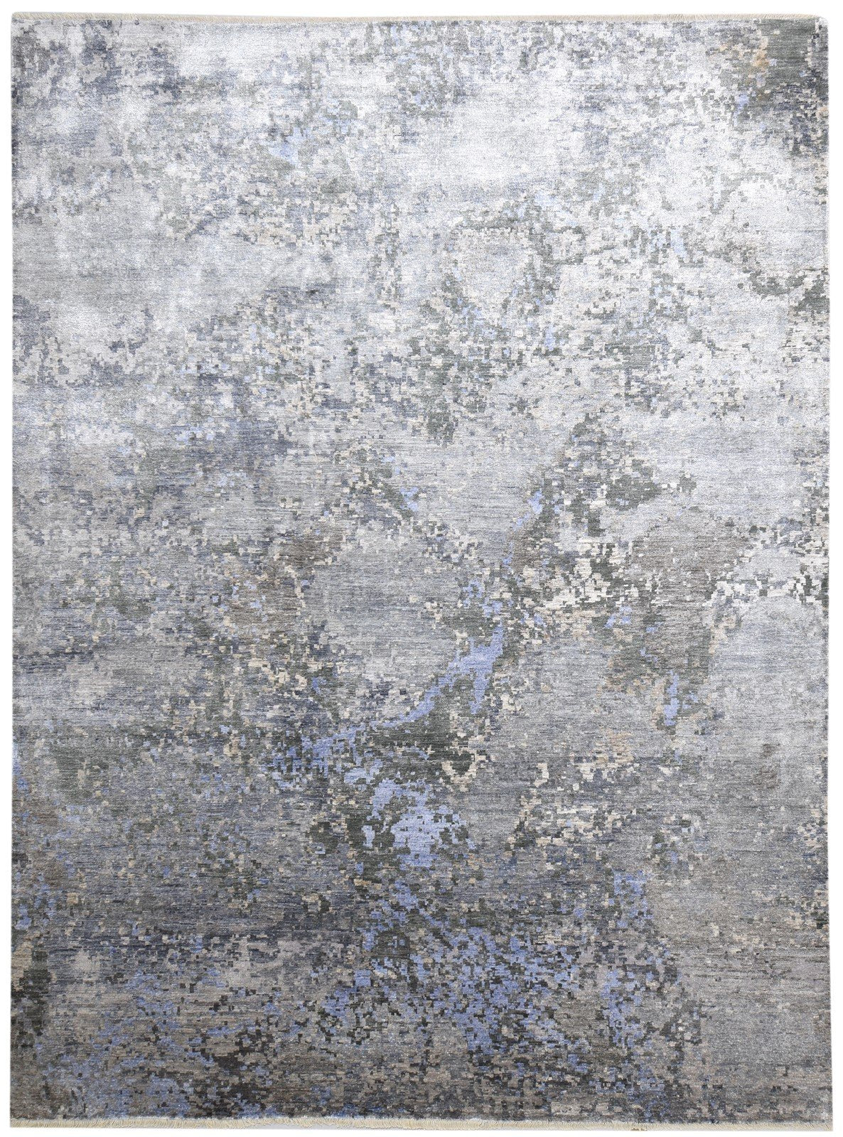 Silk Dark Grey Rug 9' X 12' Modern Hand Knotted Indian Abstract Large Carpet 