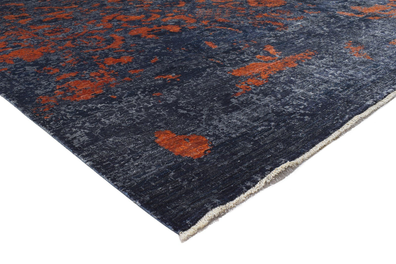 Hand Knotted Charcoal Silk Rug 9' X 12' Modern Indian Abstract Large Carpet 