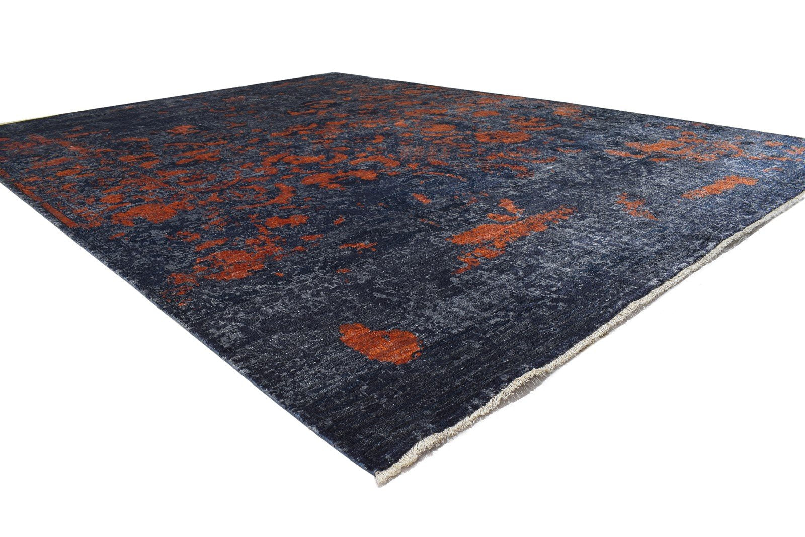 Hand Knotted Charcoal Silk Rug 9' X 12' Modern Indian Abstract Large Carpet 