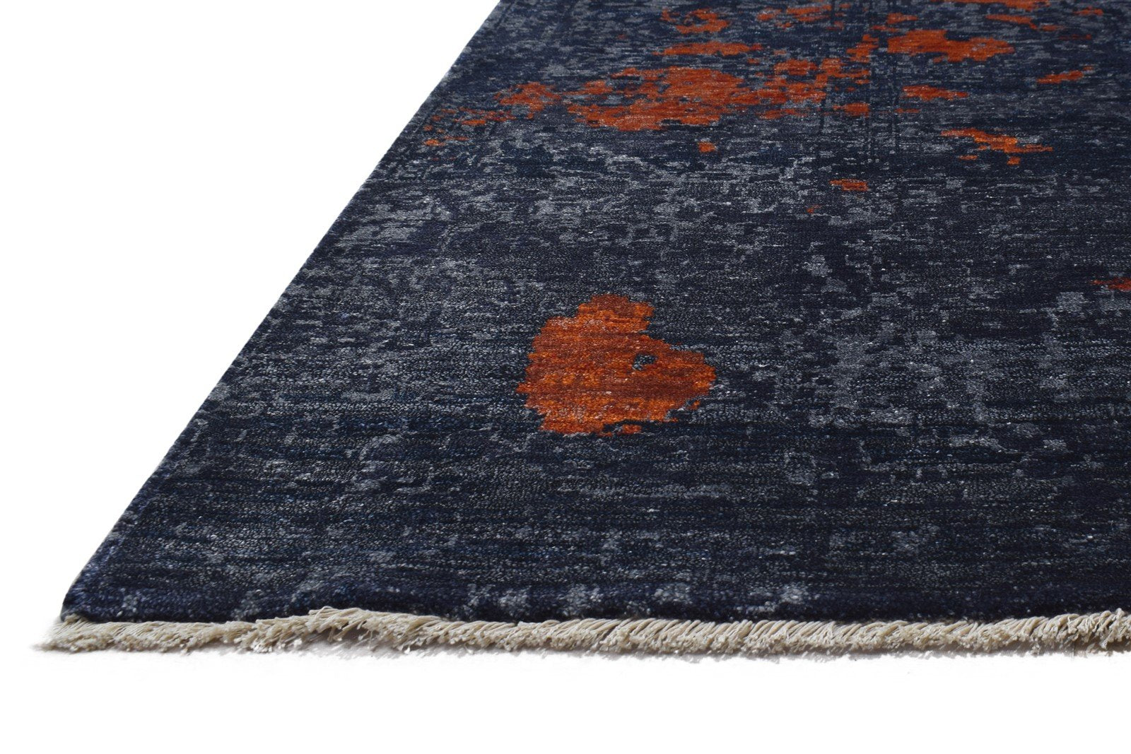 Hand Knotted Charcoal Silk Rug 9' X 12' Modern Indian Abstract Large Carpet 