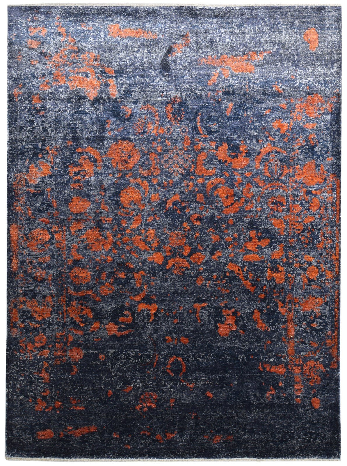 Hand Knotted Charcoal Silk Rug 9' X 12' Modern Indian Abstract Large Carpet 