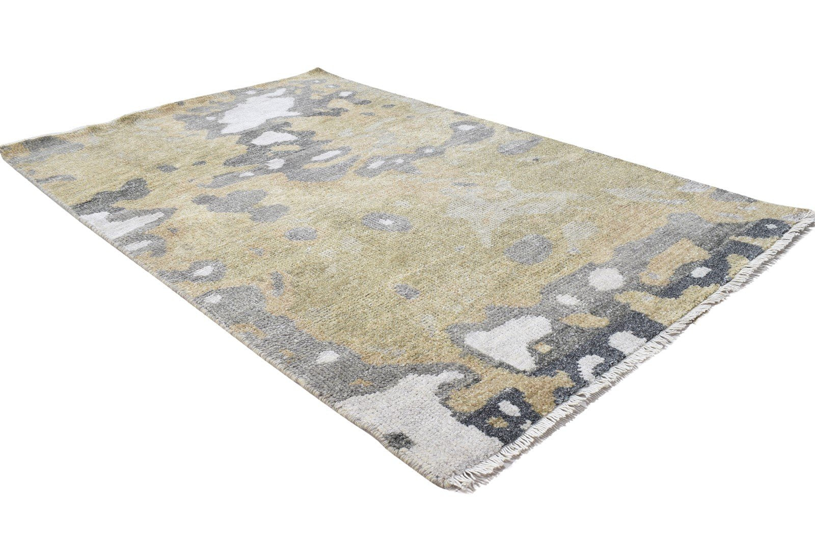 Sage Wool Rug 3' X 5' Modern Hand Knotted Scandinavian Abstract Small Carpet 