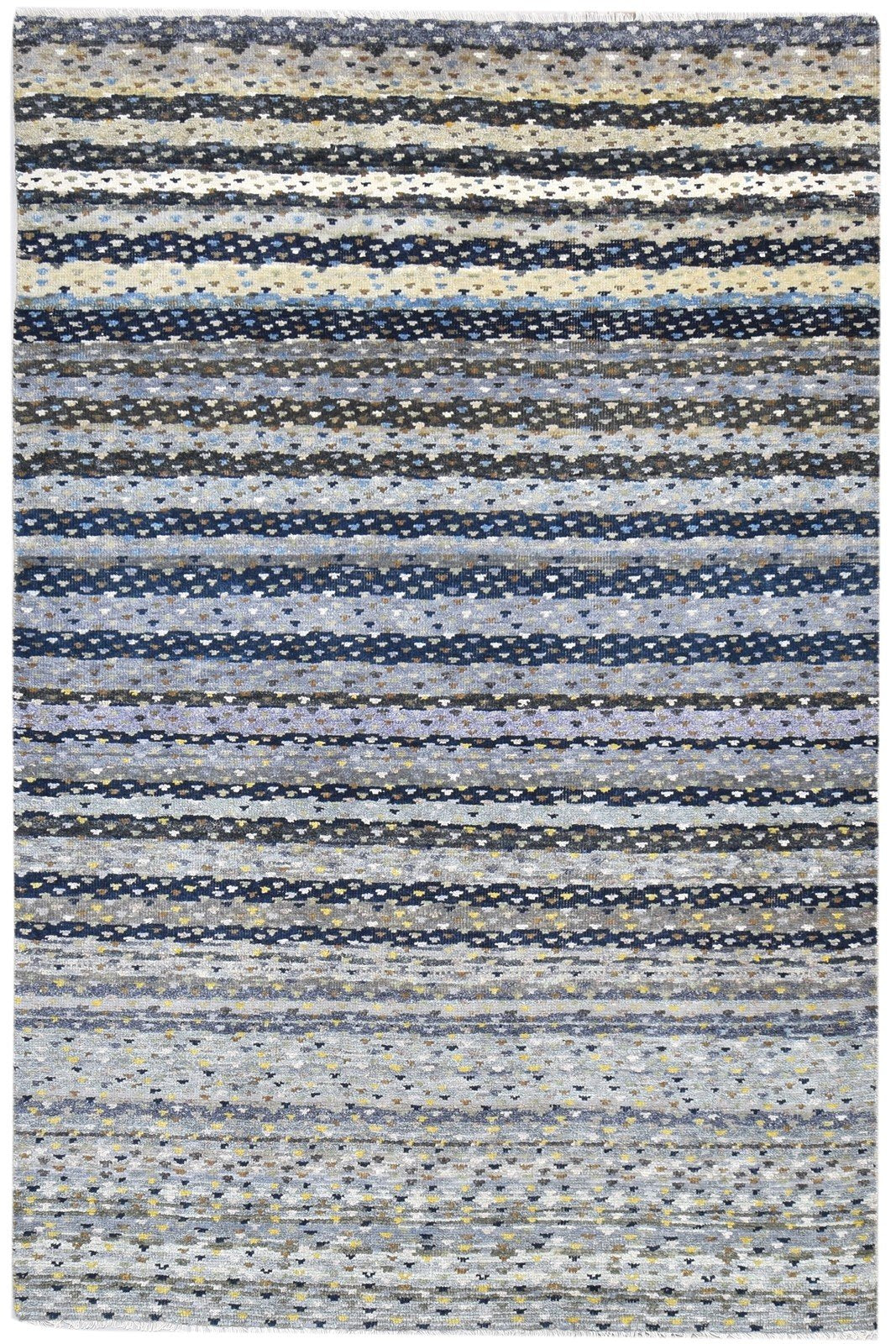 Hand Knotted Grey Wool Rug 6' X 9' Modern Scandinavian Abstract Room Size Carpet 