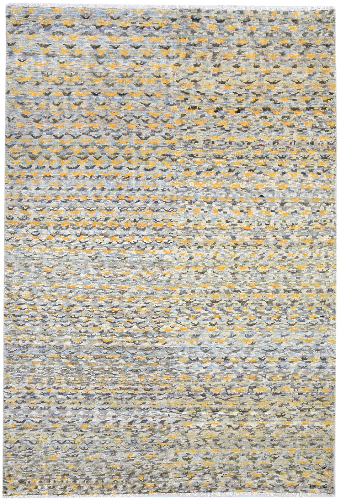 Hand Knotted Sage Wool Rug 6' X 9' Modern Indian Abstract Room Size Carpet 