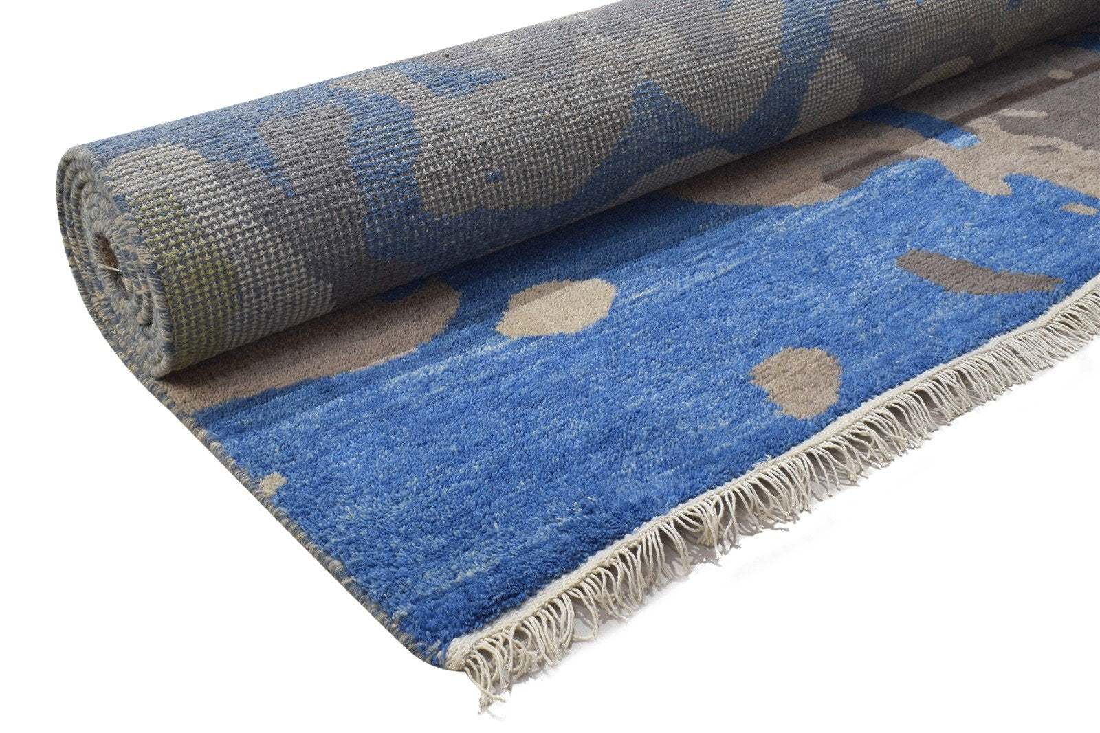 9' X 12' Rug Wool Blue Modern Hand Knotted Indian Abstract Extra Large Carpet 