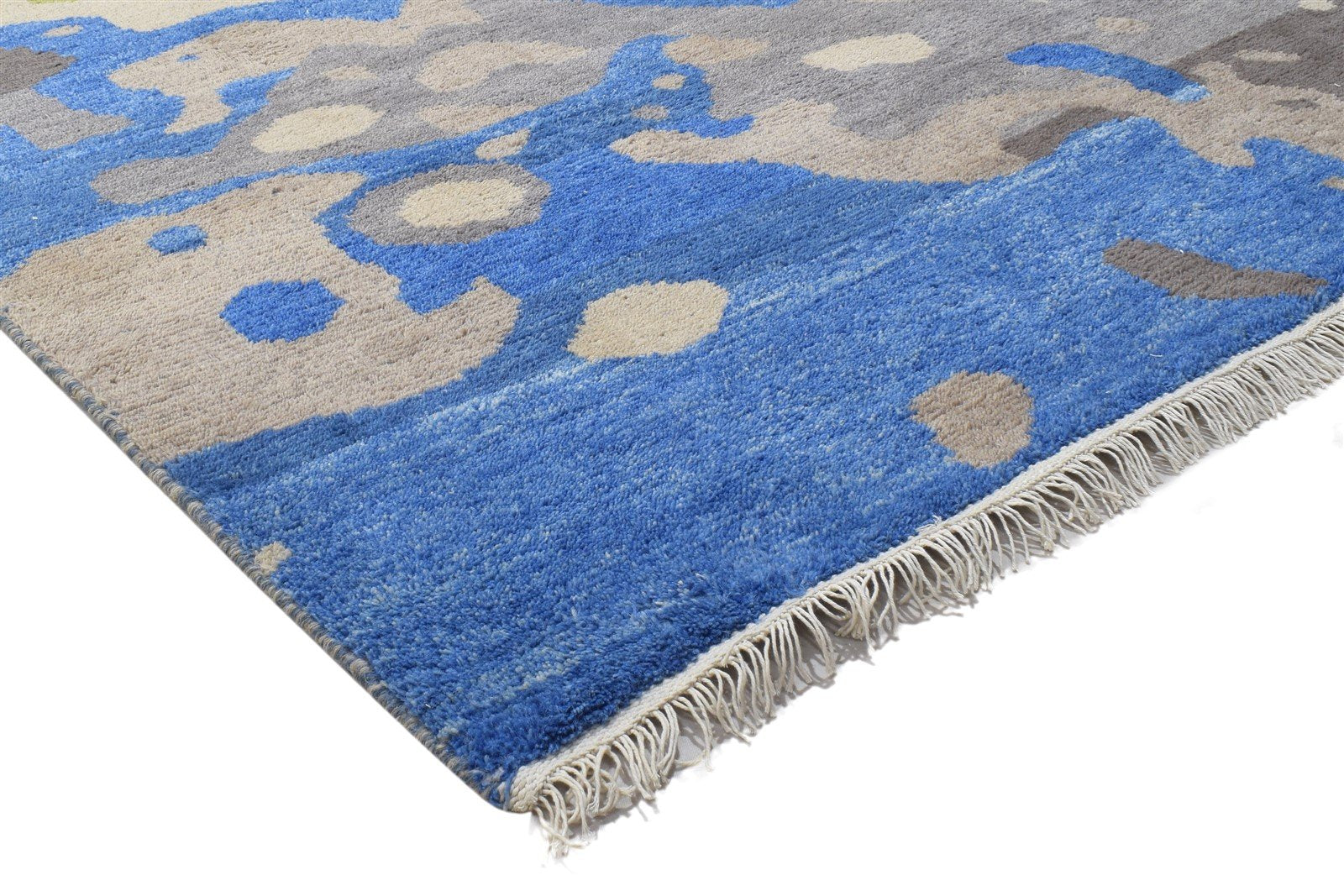 9' X 12' Rug Wool Blue Modern Hand Knotted Indian Abstract Extra Large Carpet 