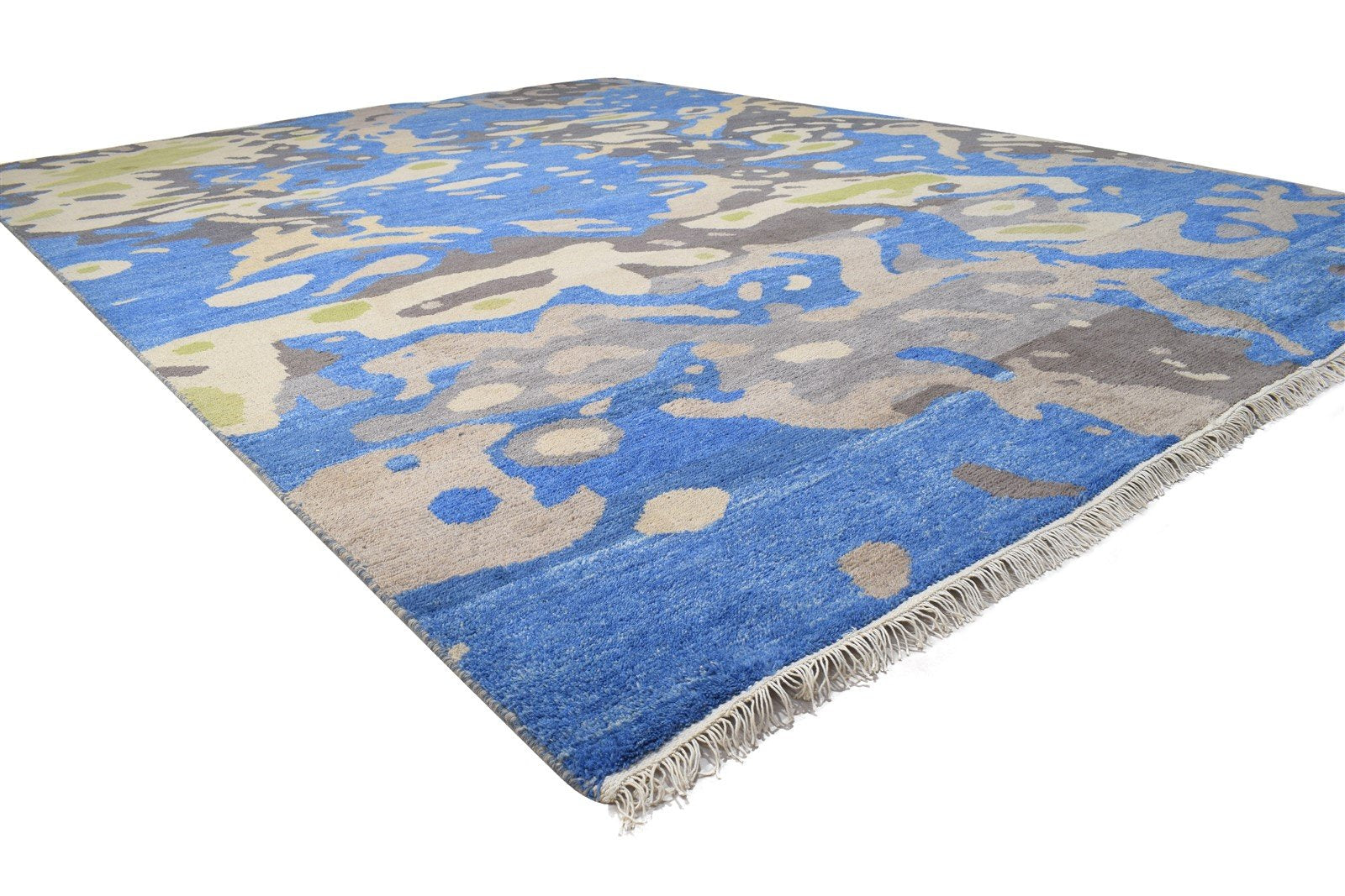 9' X 12' Rug Wool Blue Modern Hand Knotted Indian Abstract Extra Large Carpet 