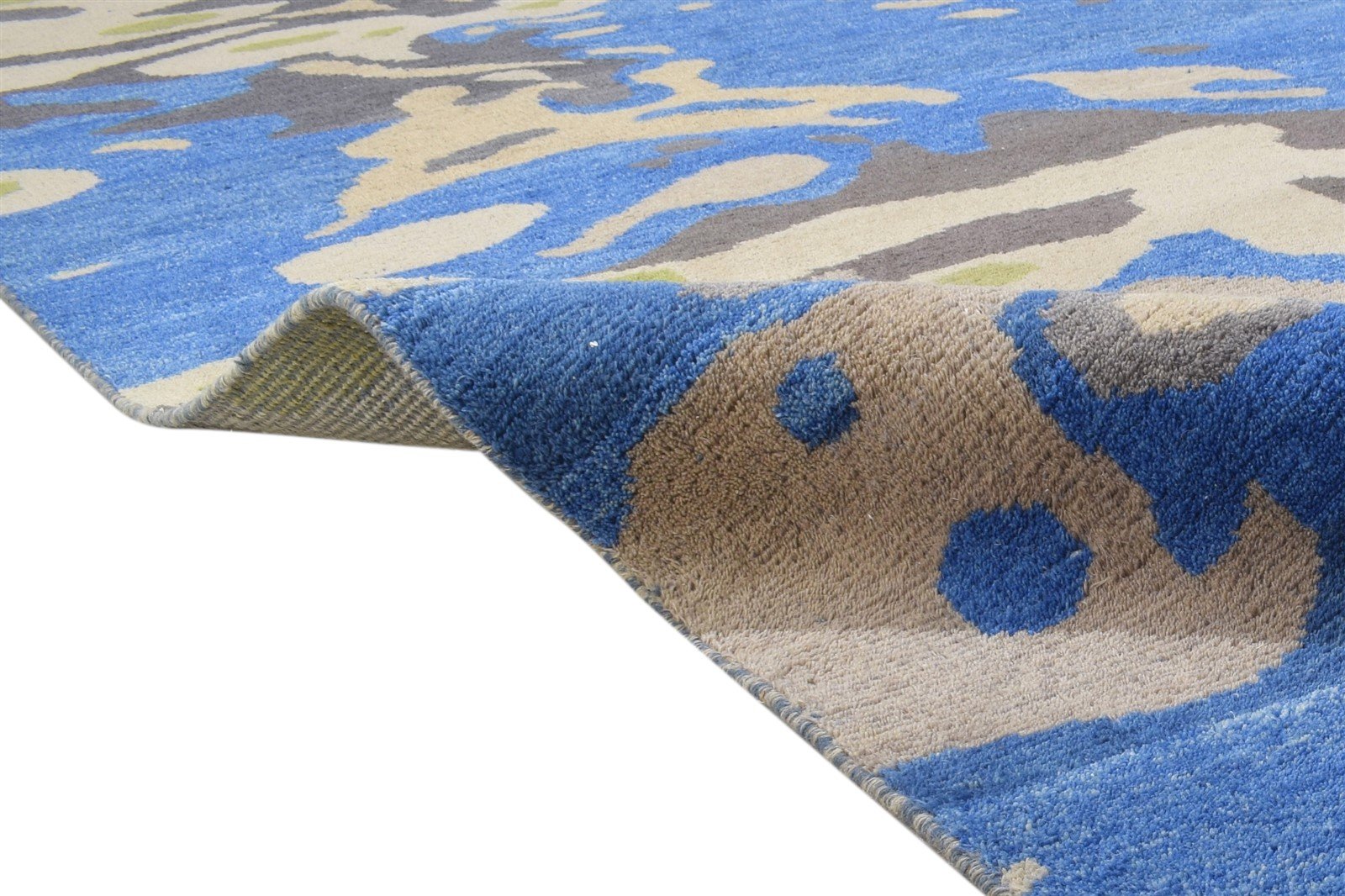 9' X 12' Rug Wool Blue Modern Hand Knotted Indian Abstract Extra Large Carpet 