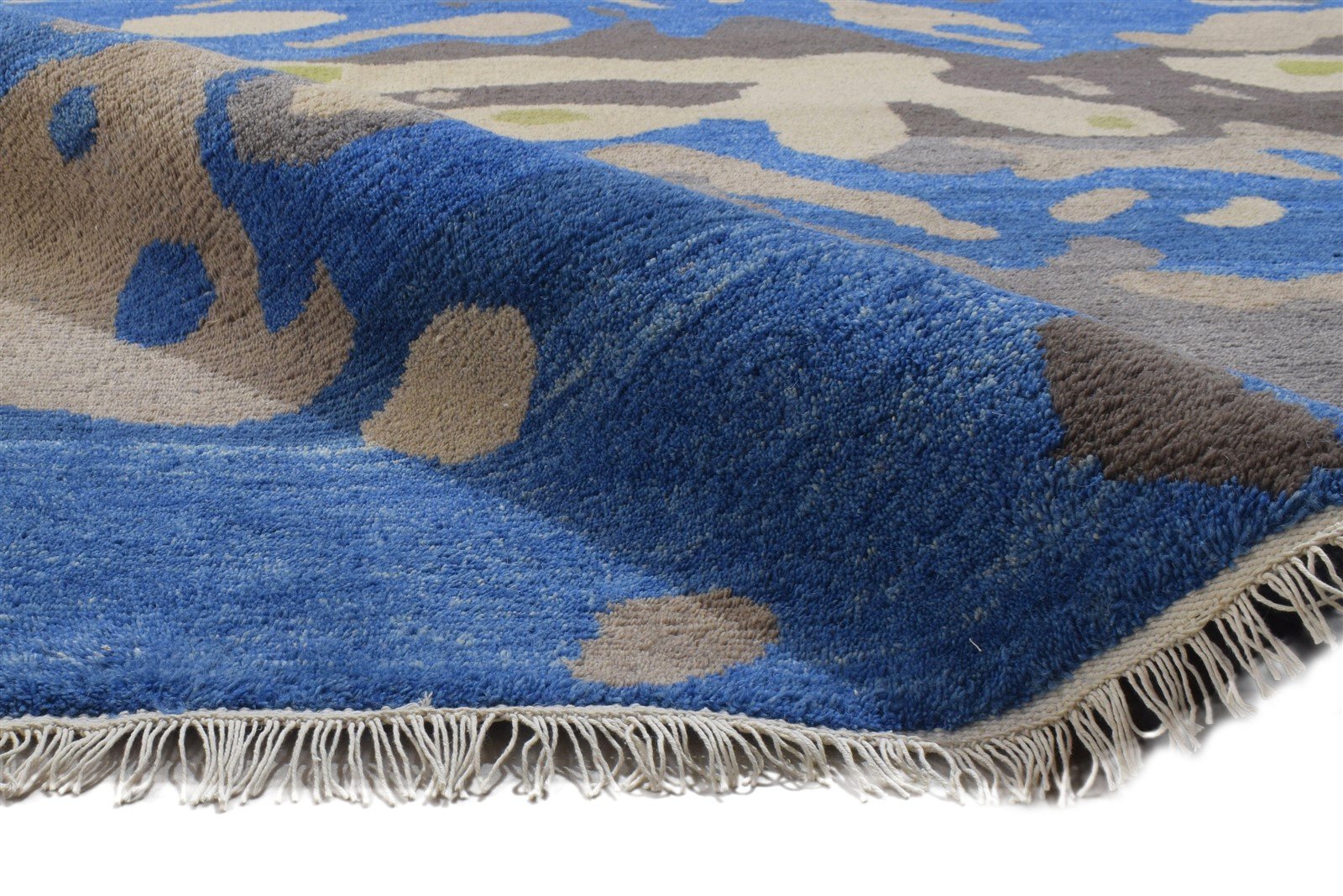 9' X 12' Rug Wool Blue Modern Hand Knotted Indian Abstract Extra Large Carpet 