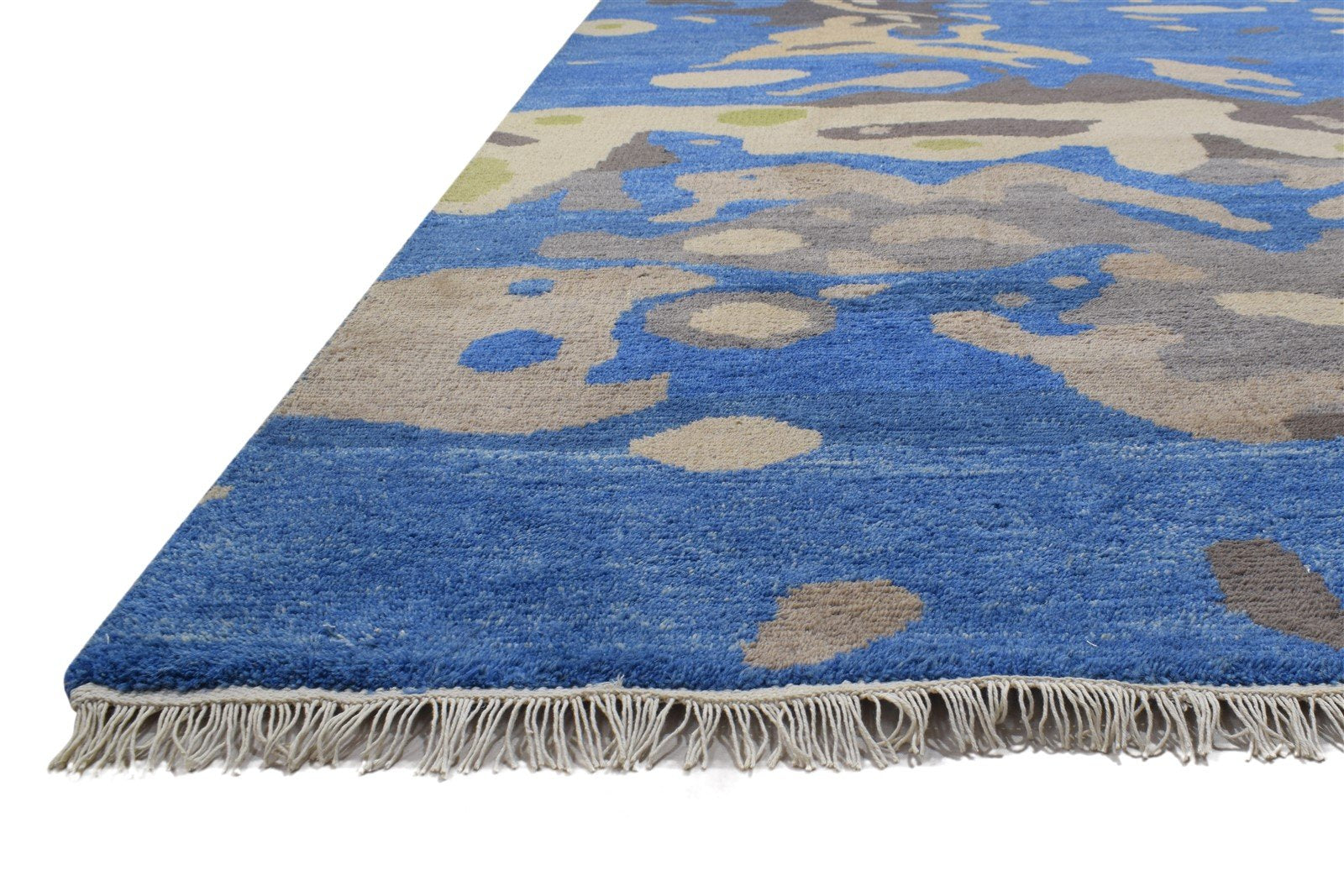 9' X 12' Rug Wool Blue Modern Hand Knotted Indian Abstract Extra Large Carpet 