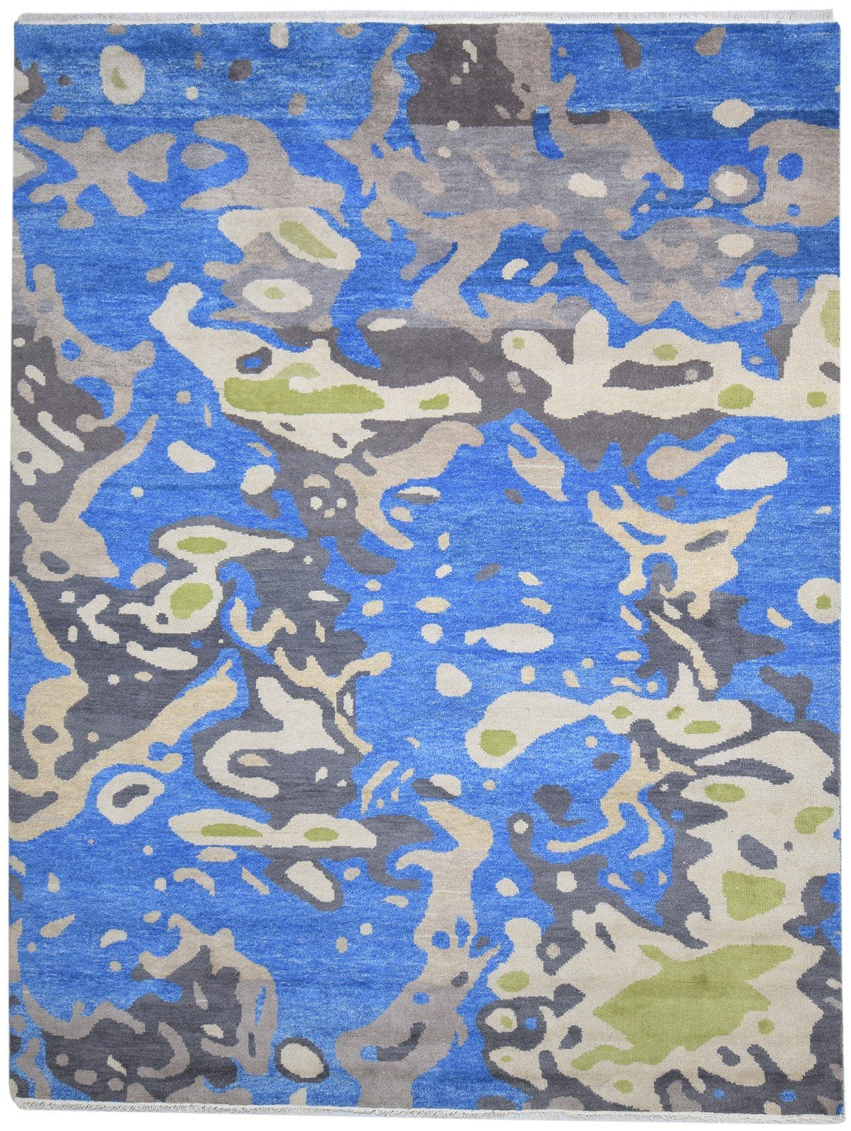 9' X 12' Rug Wool Blue Modern Hand Knotted Indian Abstract Extra Large Carpet 