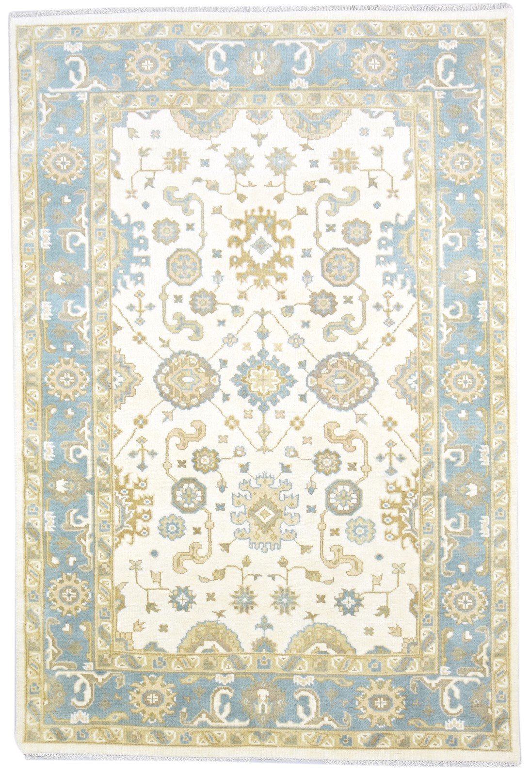 Cream Wool Rug 6' X 9' Persien Hand Knotted Oushak Oriental Room Size Carpet 