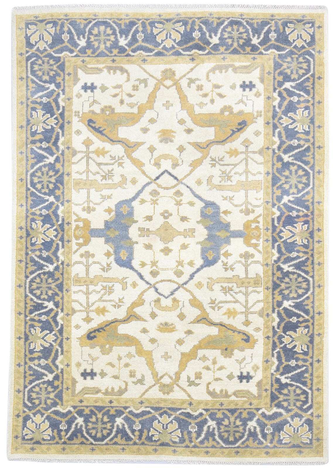 Wool Cream Rug 6' X 9' Persien Hand Knotted Oushak Oriental Large Carpet 