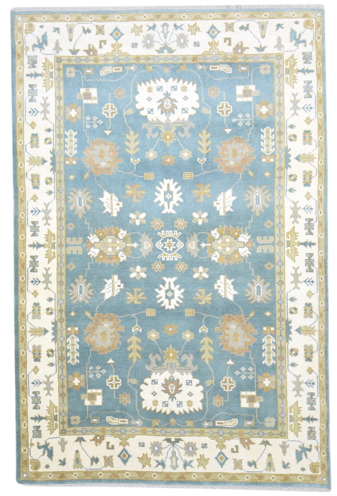 Hand Knotted Blue Wool Rug 6' X 9' Persien Oushak Oriental Room Size Carpet 