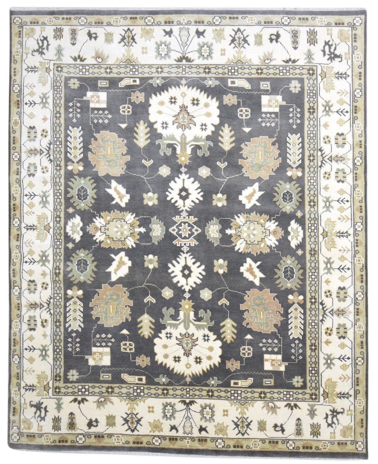 Charcoal Wool Rug 8' X 10' Persien Hand Knotted Oushak Oriental Large Carpet 