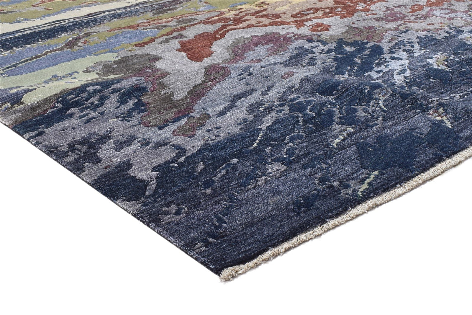 8' X 10' Rug Silk Charcoal Modern Hand Knotted Indian Abstract Large Carpet 