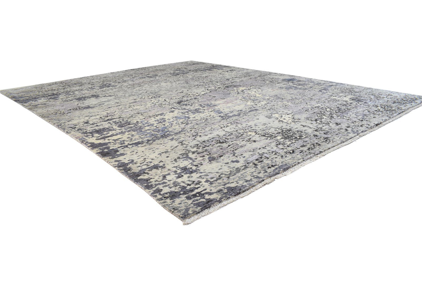 Grey Wool / Silk Rug 8' X 10' Modern Hand Knotted Indian Abstract Large Carpet 