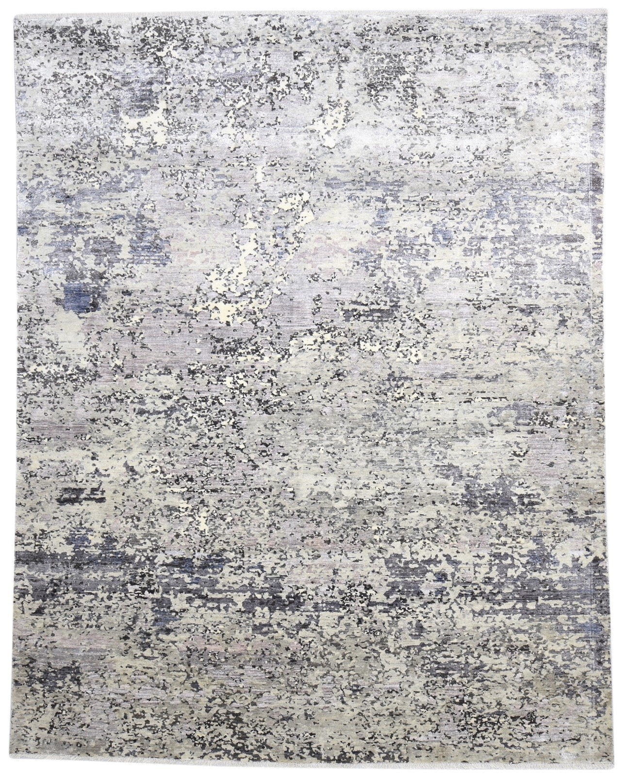 Grey Wool / Silk Rug 8' X 10' Modern Hand Knotted Indian Abstract Large Carpet 