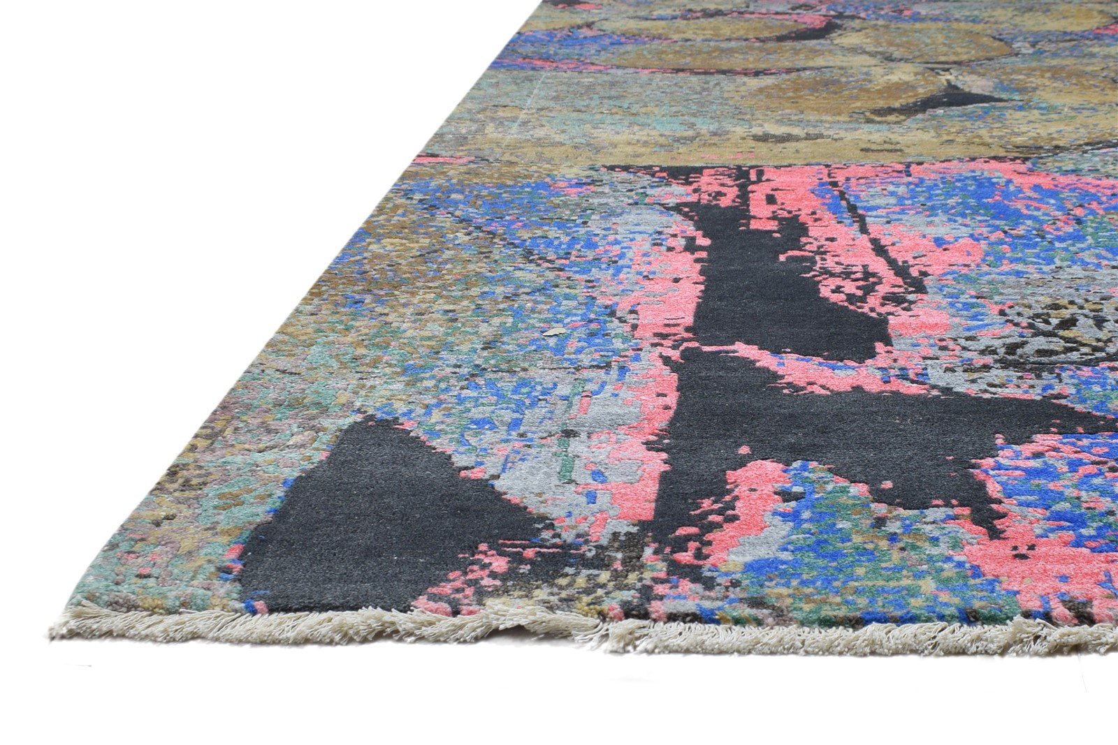 8' X 10' Rug Silk Blue Modern Hand Knotted Indian Abstract Large Carpet 