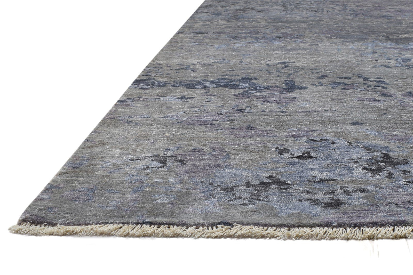 Hand Knotted Grey Wool / Silk Rug 8' X 10' Modern Indian Abstract Large Carpet 