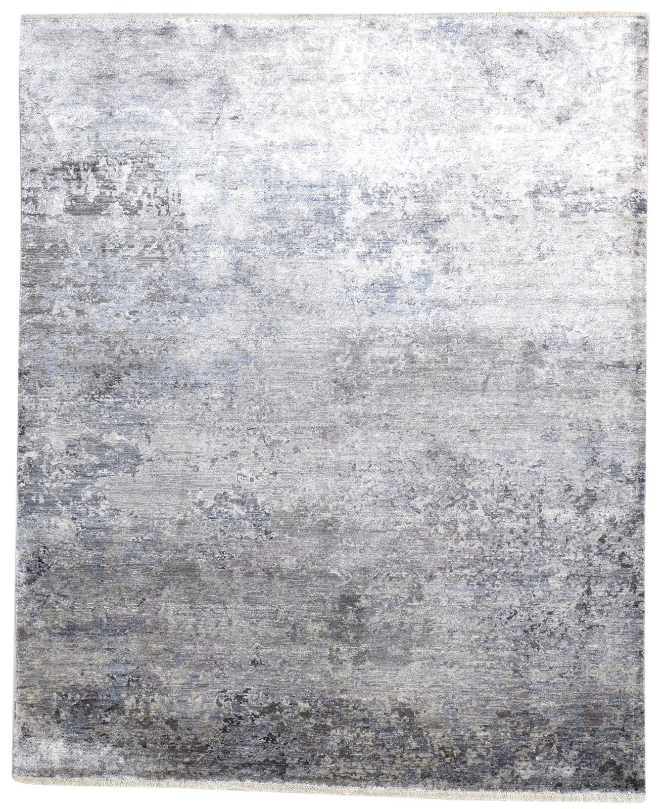 Hand Knotted Grey Wool / Silk Rug 8' X 10' Modern Indian Abstract Large Carpet 