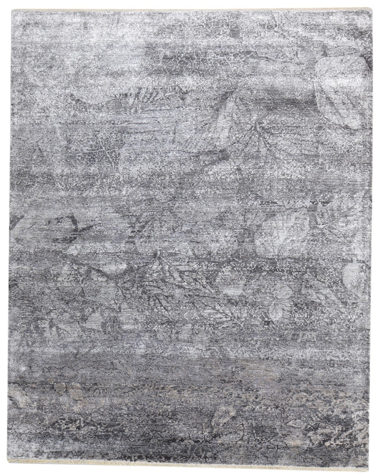 8' X 10' Rug Silk Dark Grey Modern Hand Knotted Indian Abstract Large Carpet 