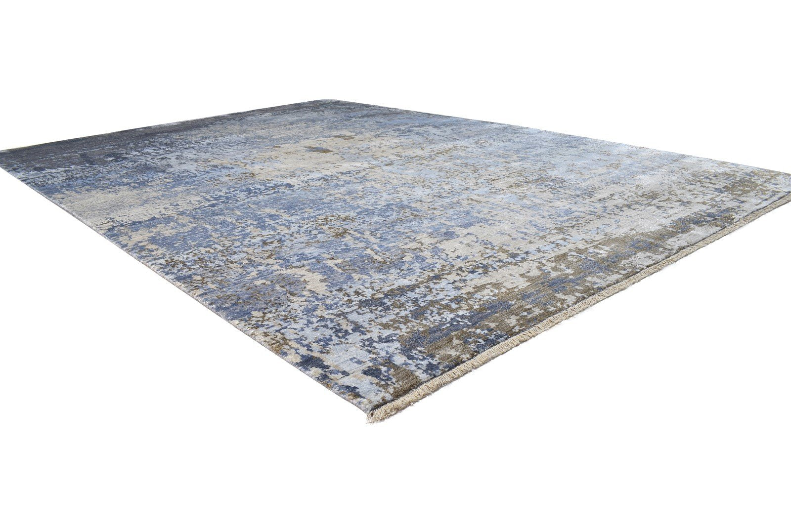 7' X 10' Rug Silk Blue Modern Hand Knotted Indian Abstract Large Carpet 